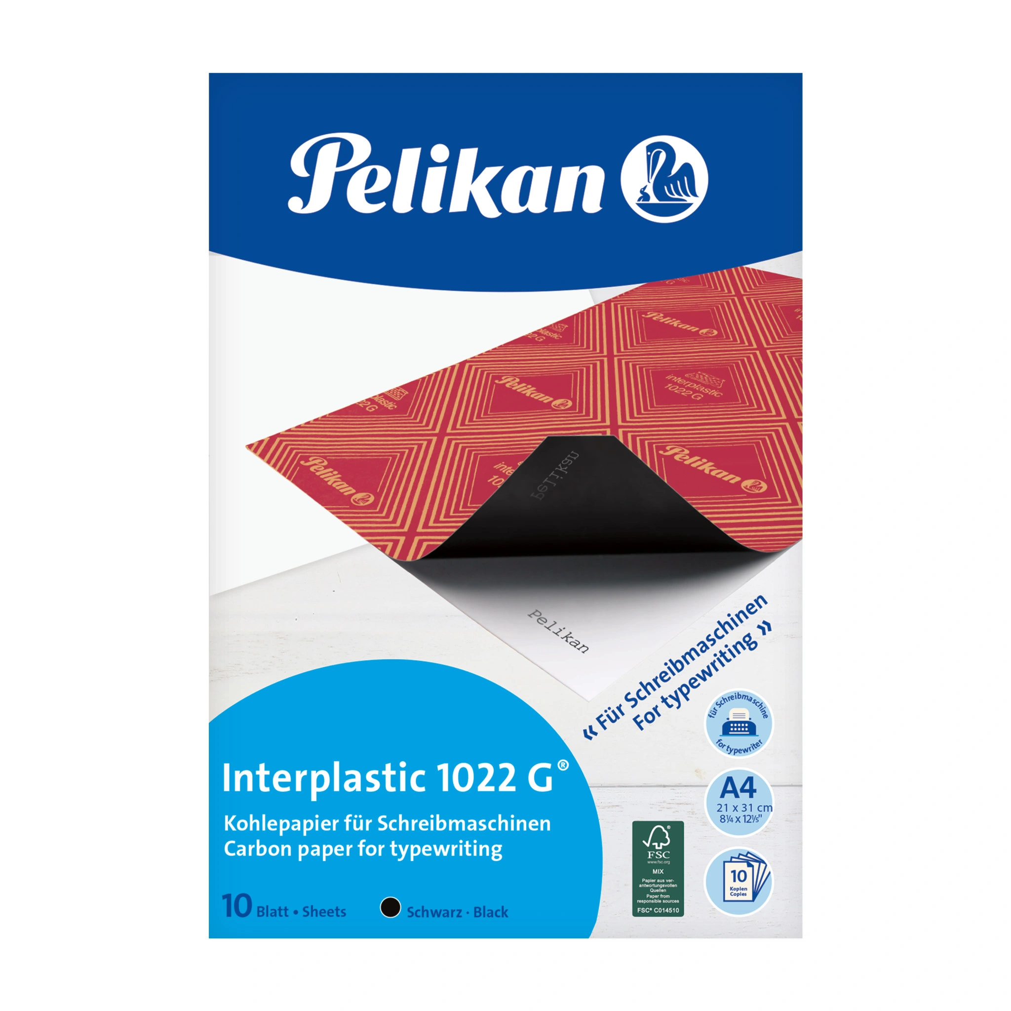 Pelikan Kohlepapier interplastic 1022 G, DIN A4, 10 Blatt, schwarz (EAN: 4012700401021)