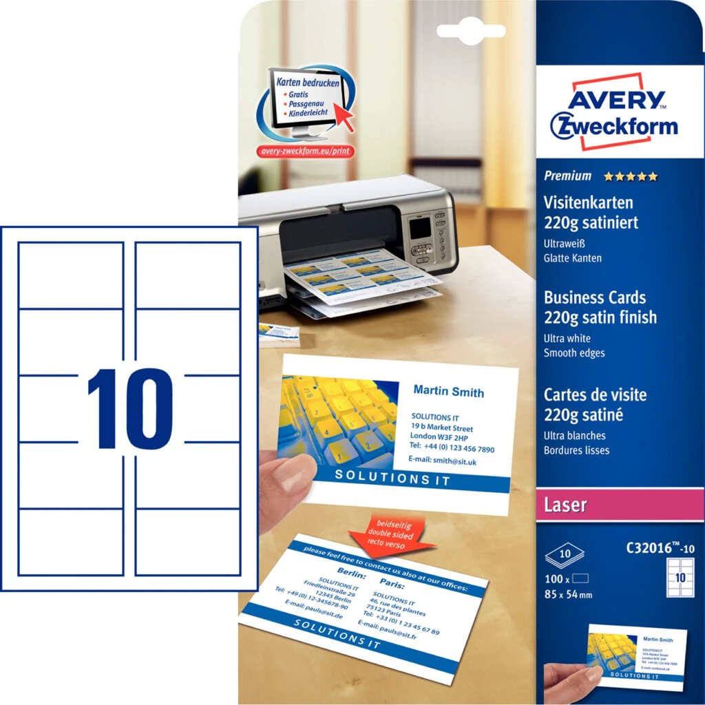 AVERY Zweckform Quick & Clean Visitenkarten, satiniert (EAN: 4004182243619)