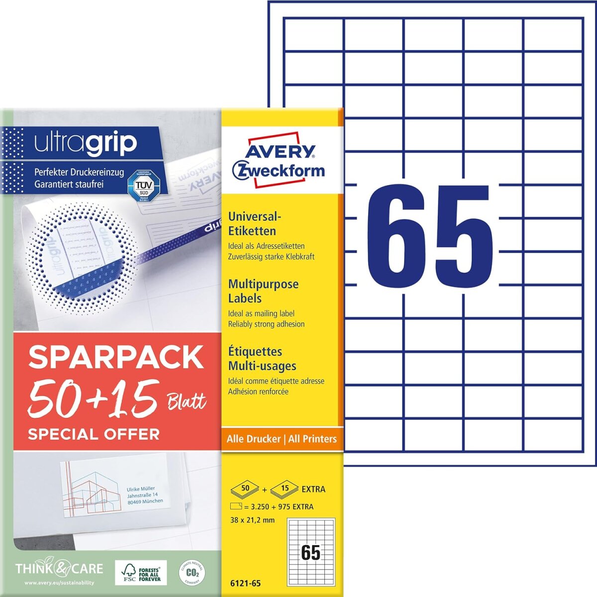 AVERY Zweckform Universal-Etiketten, 38 x 21,2 mm, 50+15 Bl (EAN: 4004182161210)
