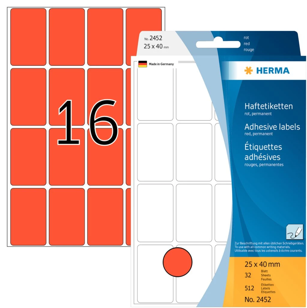 HERMA Vielzweck-Etiketten, 25 x 40 mm, rot, Großpackung (EAN: 4008705024525)
