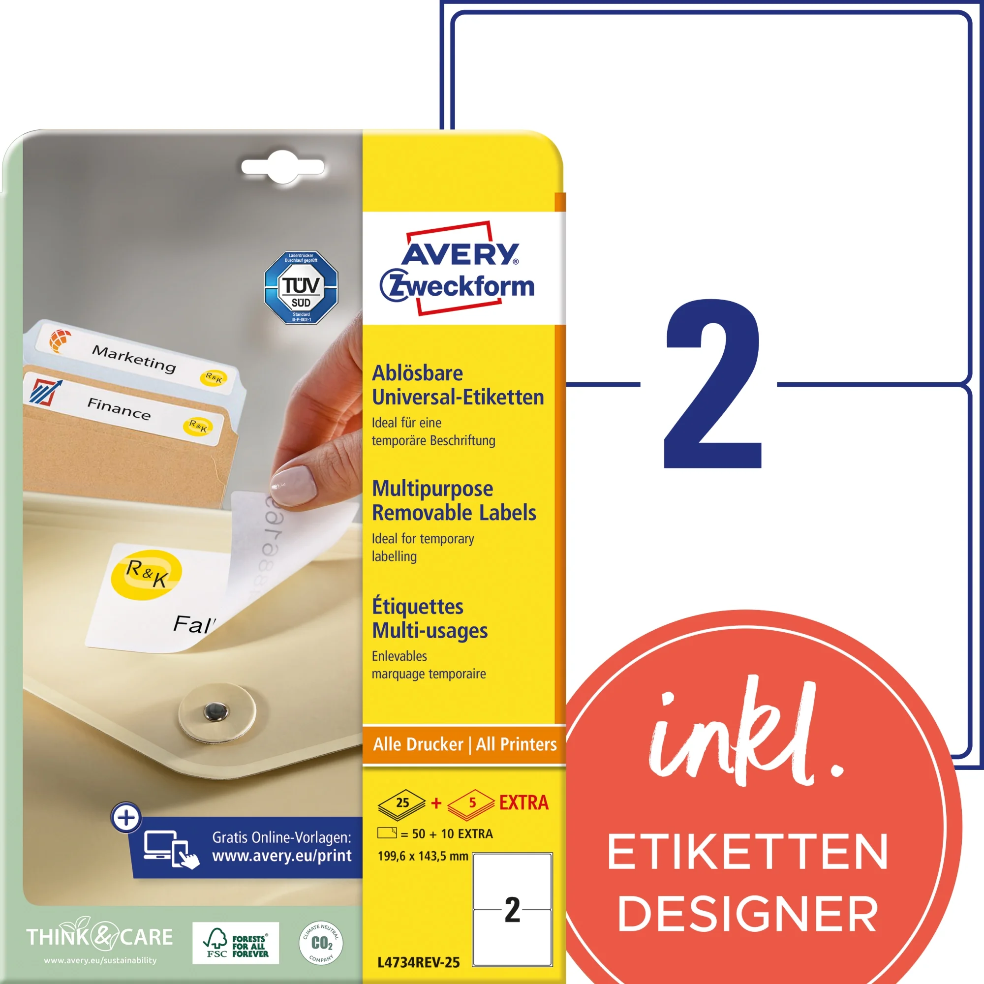 AVERY Zweckform Universal-Etiketten, 199,6 x 143,5 mm, weiß (EAN: 4004182047347)