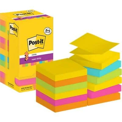 Post-it Haftnotizen super sticky z-notes Haftnotizen, 8+4, ultragelb, limonengrün, powerpink (EAN: 4064035065591)