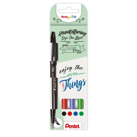 PentelArts Faserschreiber Brush Sign Pen, 4er Etui, Basic (EAN: 4016284339459)