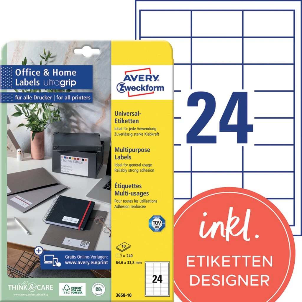 AVERY Zweckform Universal-Etiketten Office&Home, 64,6x33,8mm (EAN: 4004182617595)
