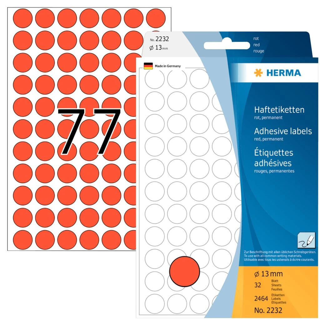 HERMA Markierungspunkte, Durchmesser: 13 mm, rot (EAN: 4008705022323)