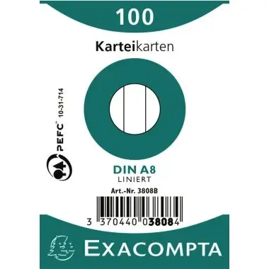 EXACOMPTA Karteikarten, DIN A8, liniert, weiß (EAN: 3370440038084)