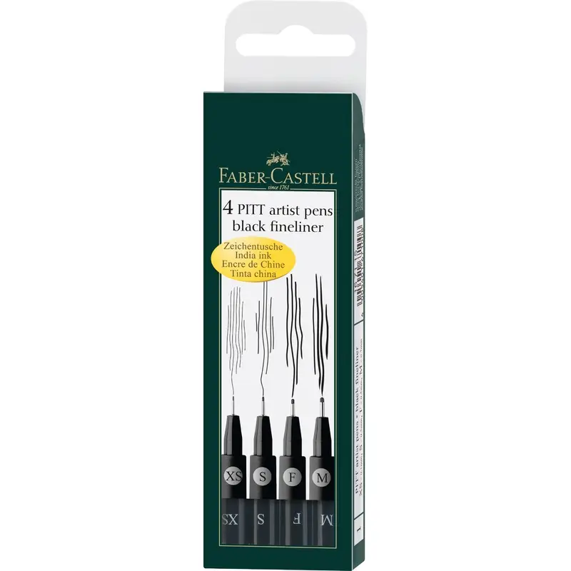 FABER-CASTELL Tuschestift PITT artist pen, schwarz, 4er Etui (EAN: 4005401671152)