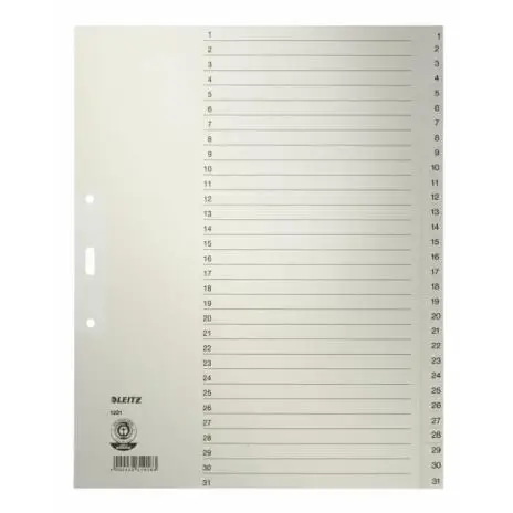 LEITZ Tauenpapier-Register, Zahlen, A4 Überbreite, 1-31,grau (EAN: 4002432319183)