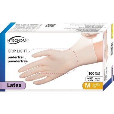 HYGONORM Latex-Handschuh "GRIP LIGHT", M, weiß, puderfrei (EAN: 4015544267594)