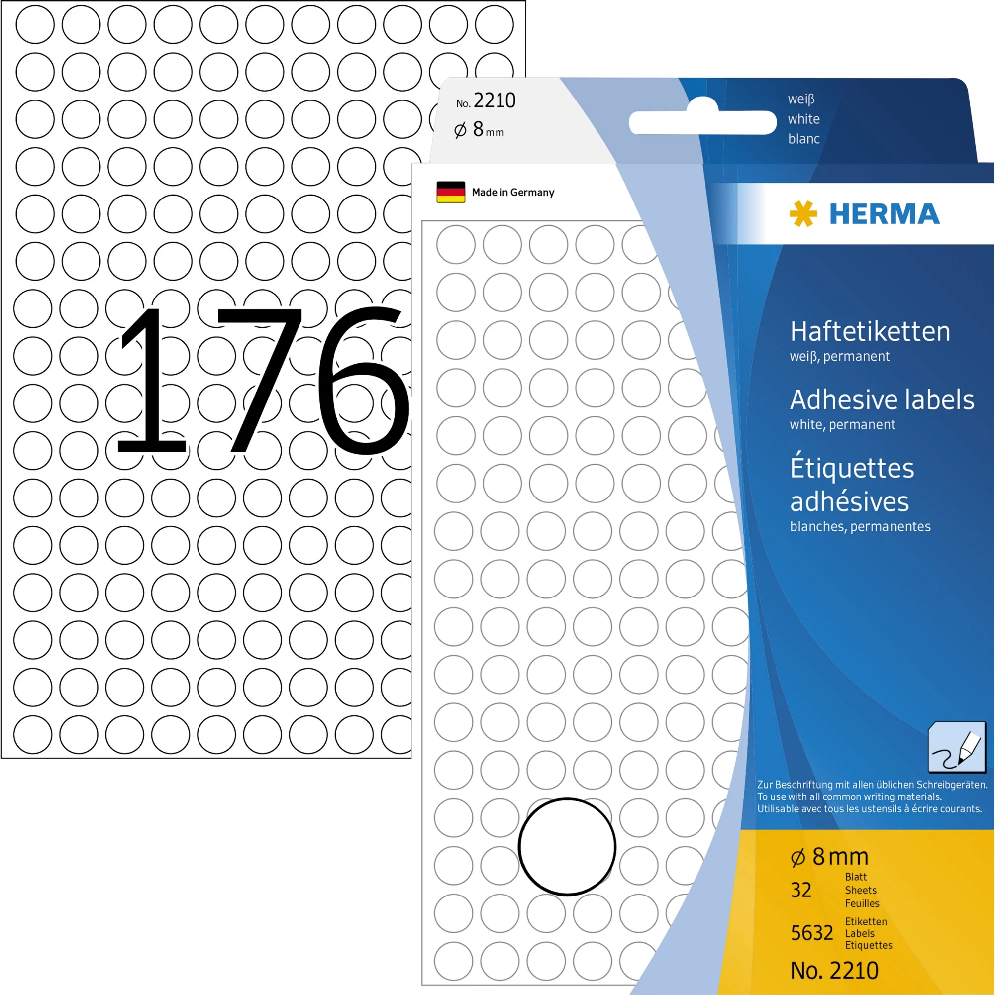 HERMA Markierungspunkte, Durchmesser: 8 mm, weiß, (EAN: 4008705022101)