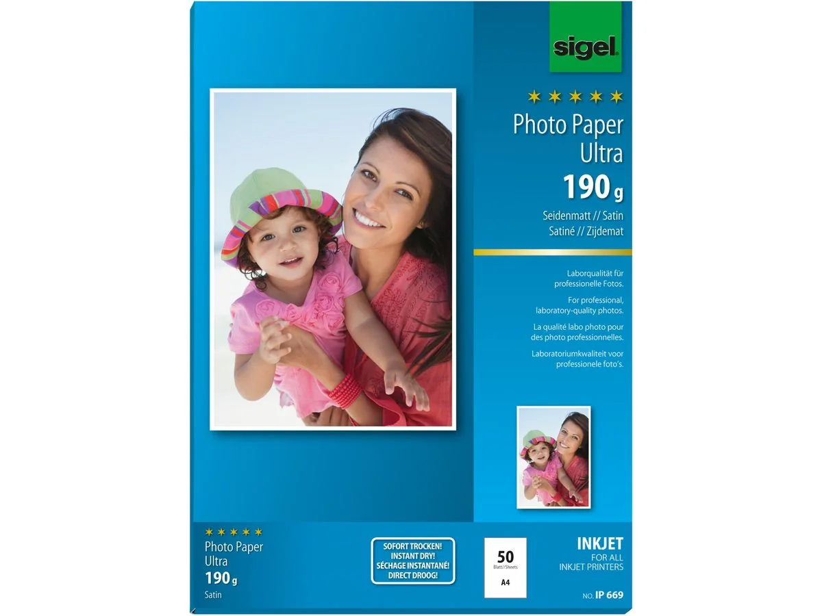 sigel Ultra-Foto-Papier, DIN A4, seidenmatt, 190 g/qm, superweiß (EAN: 4004360996597)