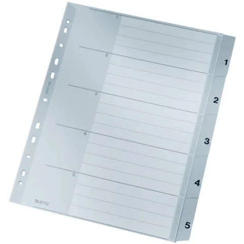 LEITZ Kunststoff-Register, Zahlen, A4 Überbreite, 1-5, grau (EAN: 4002432341498)