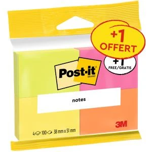 Post-it Haftnotizen notes, 38 x 51 mm, 4er Pack, Blister (EAN: 3134375321006)