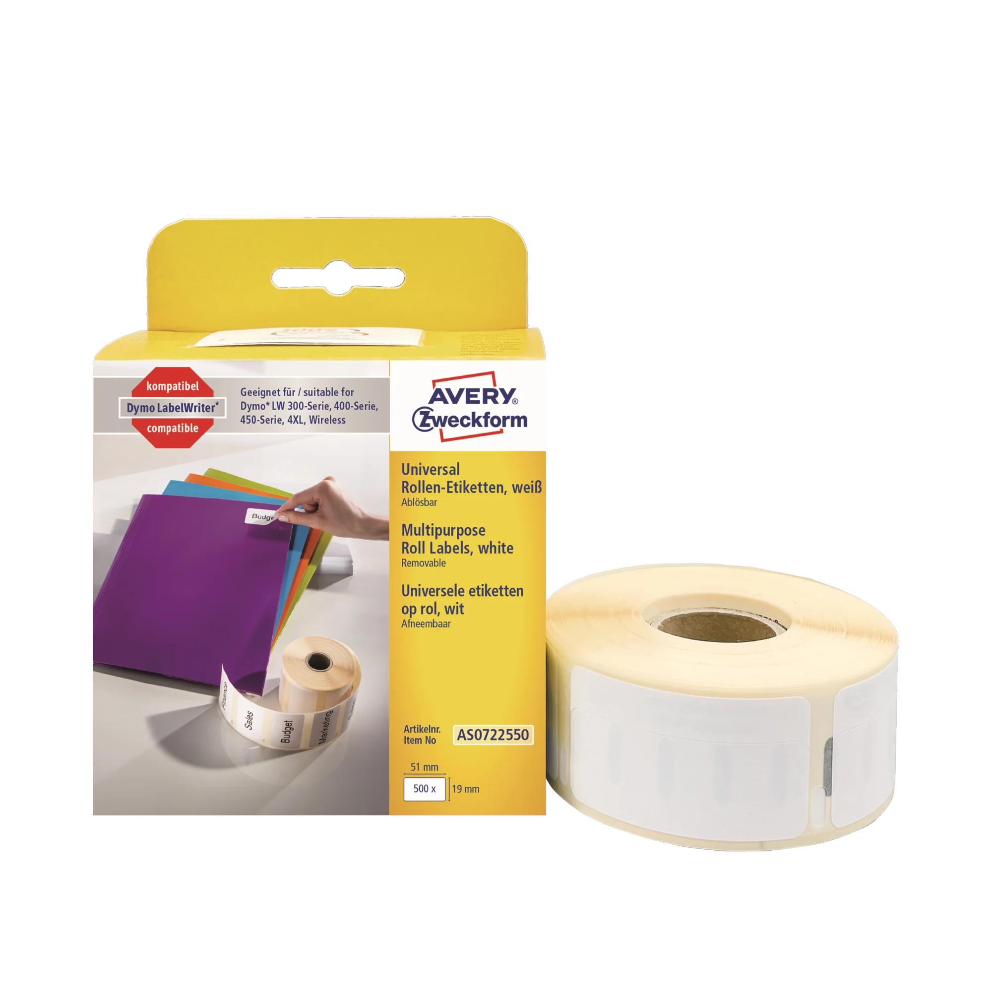 AVERY Zweckform Rollenetiketten, 19 x 51 mm, weiß (EAN: 4004182617083)
