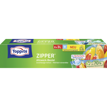 TOPPITS Allzweckbeutel mit Zipper, 8 x 3 Liter, transparent (EAN: 4008871209870)