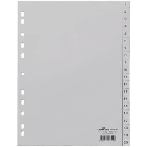 DURABLE Kunststoff-Register, Zahlen, A4, 20-teilig, 1 - 20 (EAN: 4005546665146)