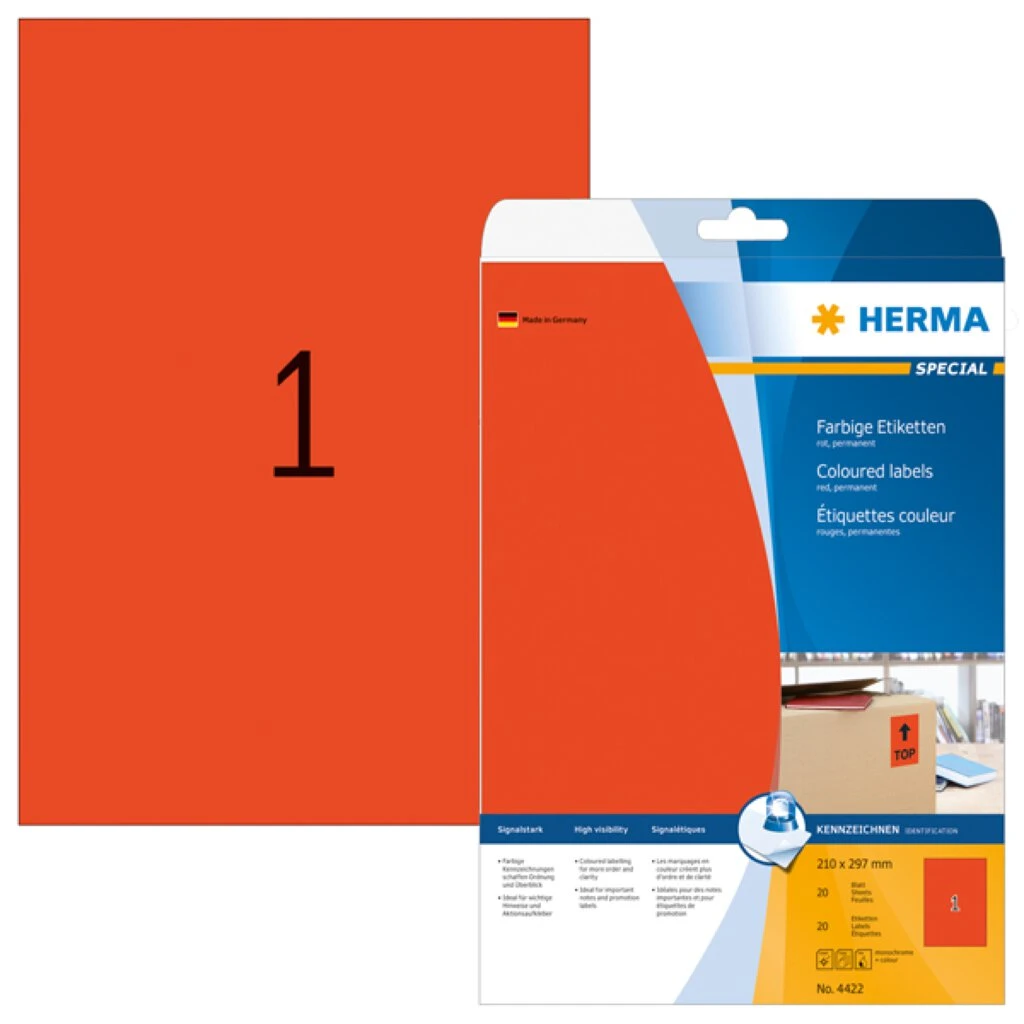 HERMA Universal-Etiketten SPECIAL, 210 x 297 mm, rot (EAN: 4008705044226)