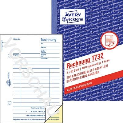 AVERY Zweckform Formularbuch "Rechnung", SD, 2 x 40 Blatt (EAN: 4004182017326)