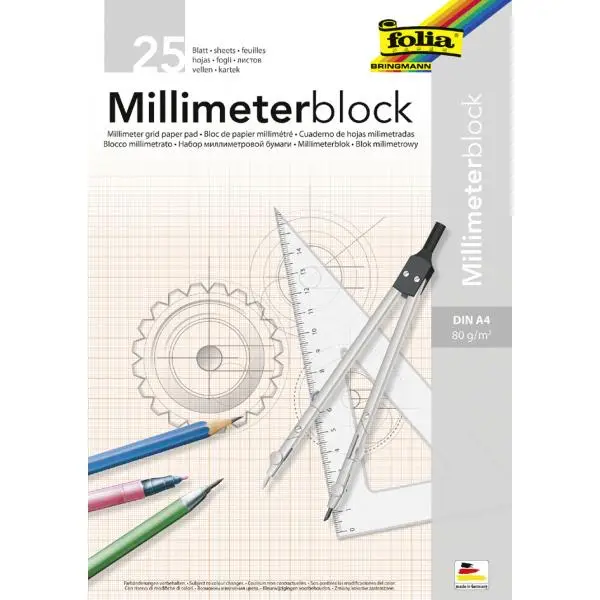 folia Millimeterpapier-Block, DIN A4, 80 g/qm, 25 Blatt (EAN: 4001868820256)
