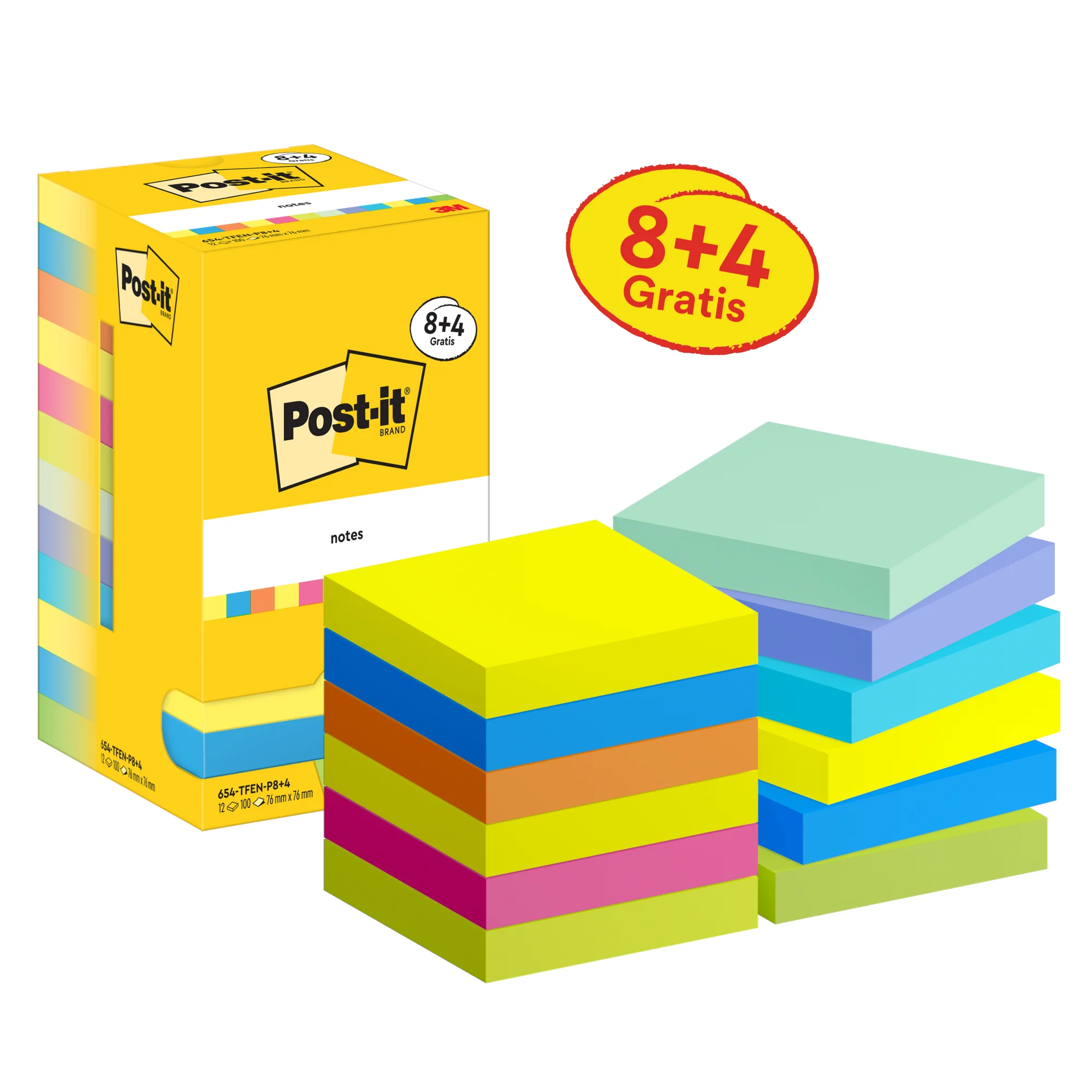 Post-it Haftnotizen notes, 76 x 76 mm, Energetic, Promo 8+4 (EAN: 4064035065621)
