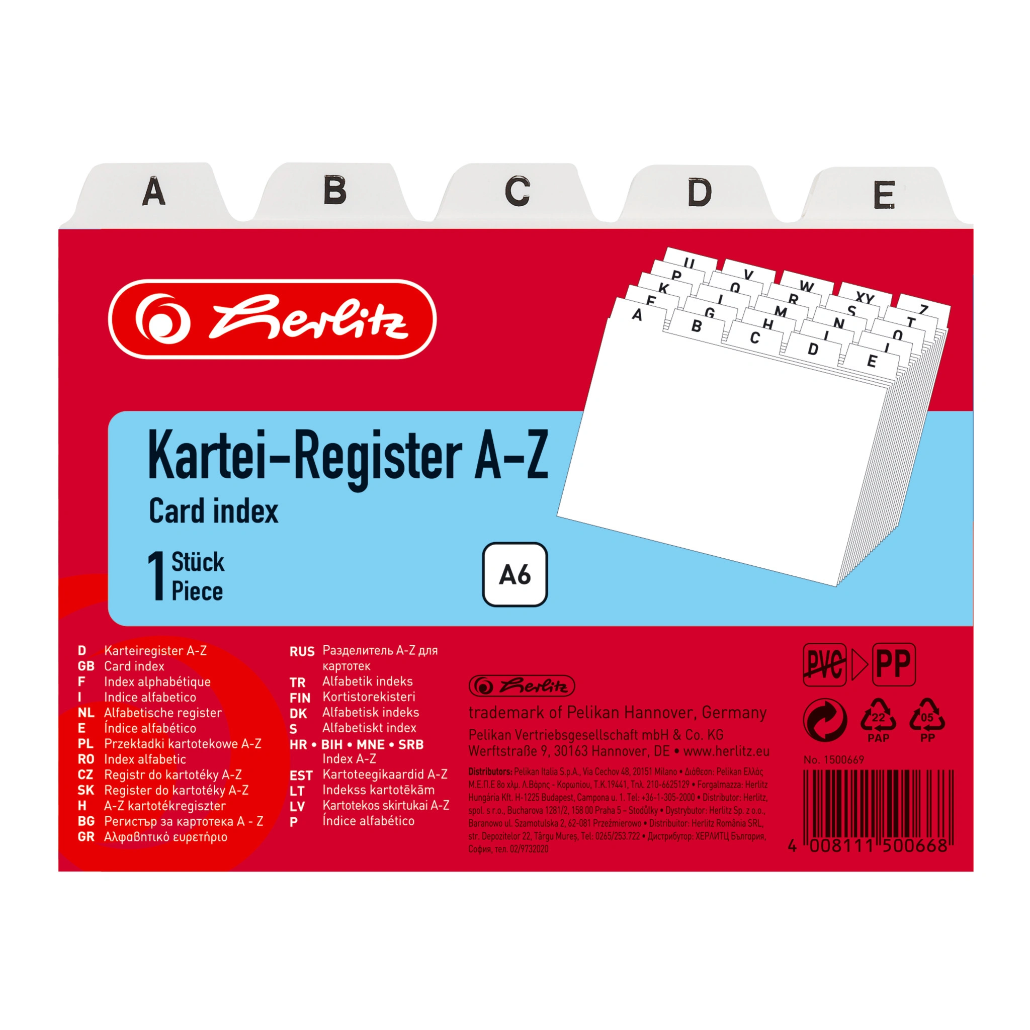 herlitz Karteiregister A - Z, PP, A6 quer, weiß, 24-teilig (EAN: 4008111500668)