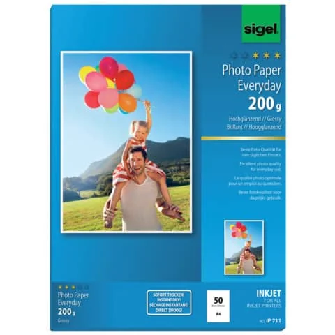 sigel InkJet-Everyday-Foto-Papier, DIN A4, hochglänzend, weiß (EAN: 4004360998898)