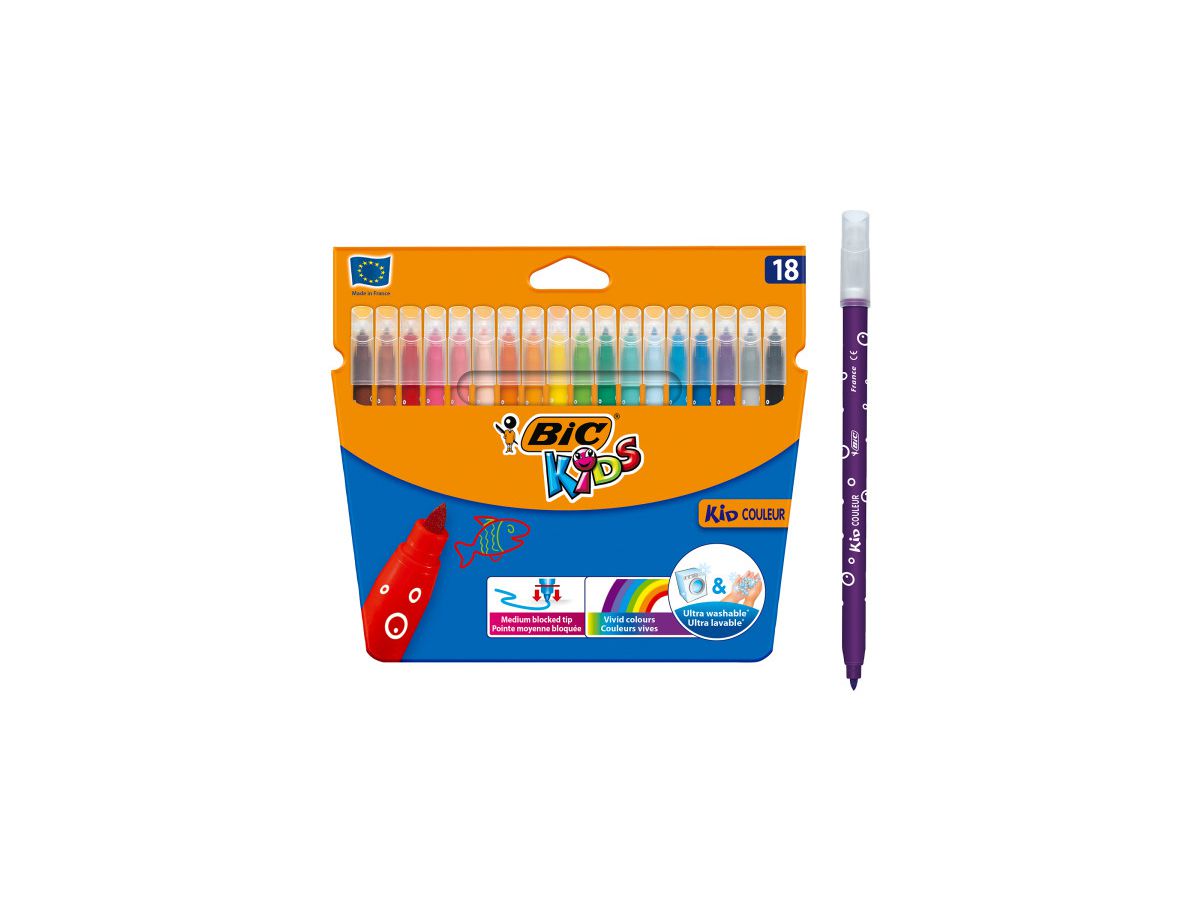 BIC KIDS Fasermaler Kid Couleur medium, 18er Kartonetui (EAN: 3270220002734)