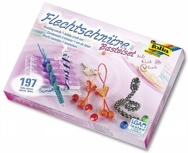 folia Scoubidou Flechtschnüre-Bastelset, 197 Teile, farbig sortiert (EAN: 4001868730197)