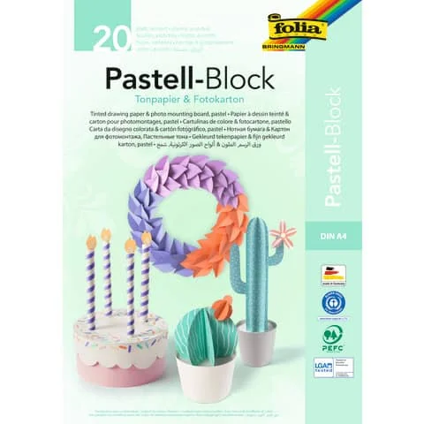 folia Tonpapier- und Fotokarton-Block PASTELL, A4, 20 Blatt (EAN: 4001868103243)
