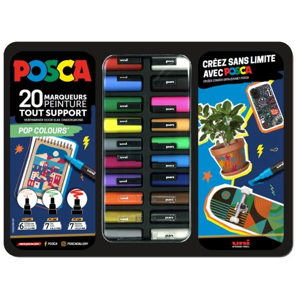 POSCA Pigmentmarker "POP COLOURS", 20er Metallbox (EAN: 3296280048772)