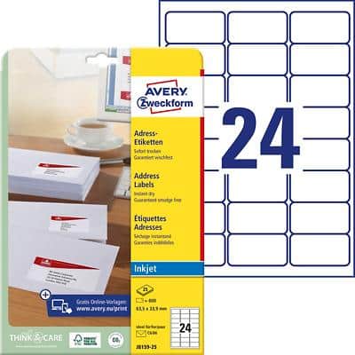 AVERY Etiquette d'adresse jet d'encre, 63,5 x 33,9 mm, blanc (EAN: 3266550129319)