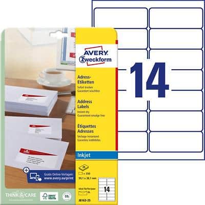AVERY Etiquette d'adresse Jet d'encre, 99,1 x 38,1 mm, blanc (EAN: 3266550129258)