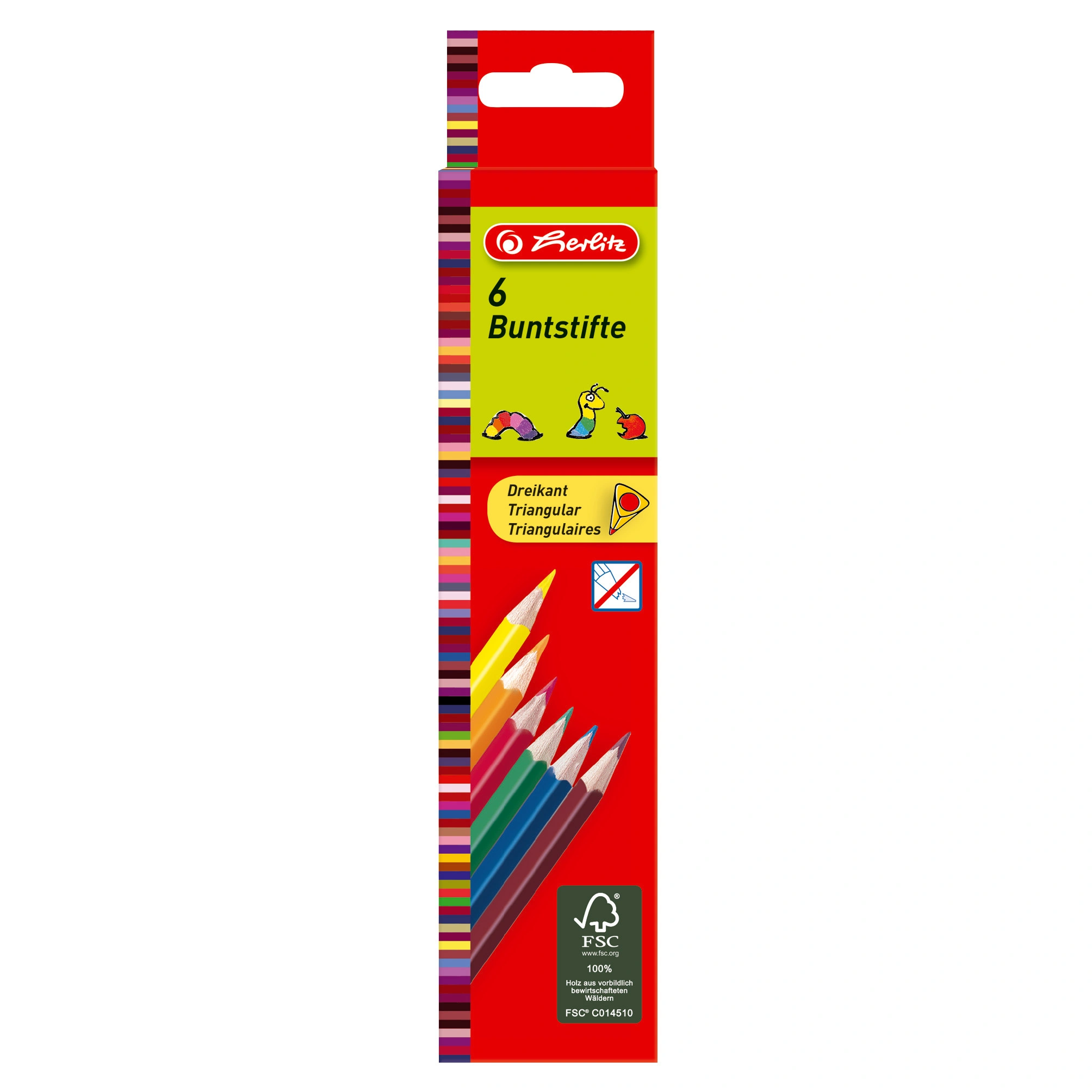 herlitz Dreikant-Buntstifte, 6er Karton-Etui, gelb, orange, rot, grün, blau, braun (EAN: 4008110193946)