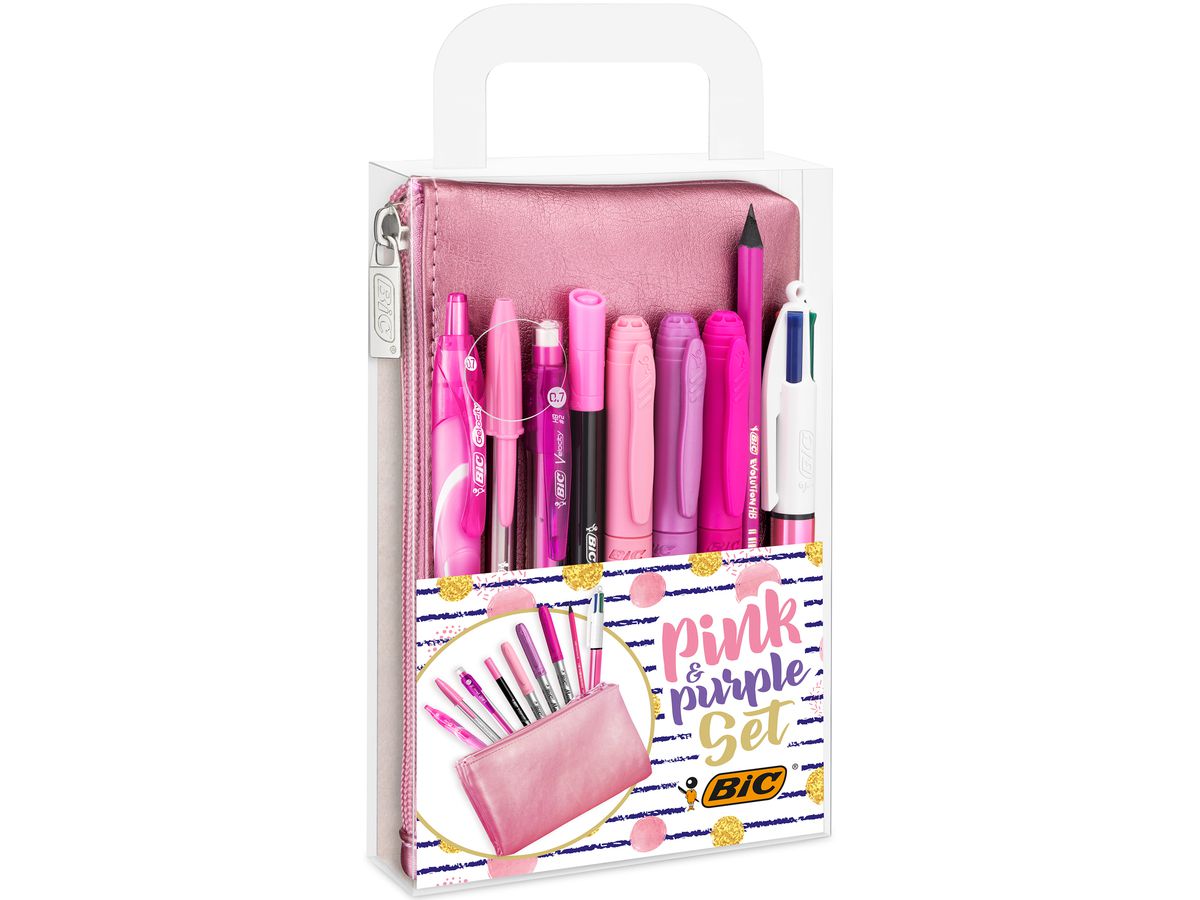 BIC Schreibset "PINK & PURPLE" mit Schlamper-Etui, 10-teilig (EAN: 3086123532755)