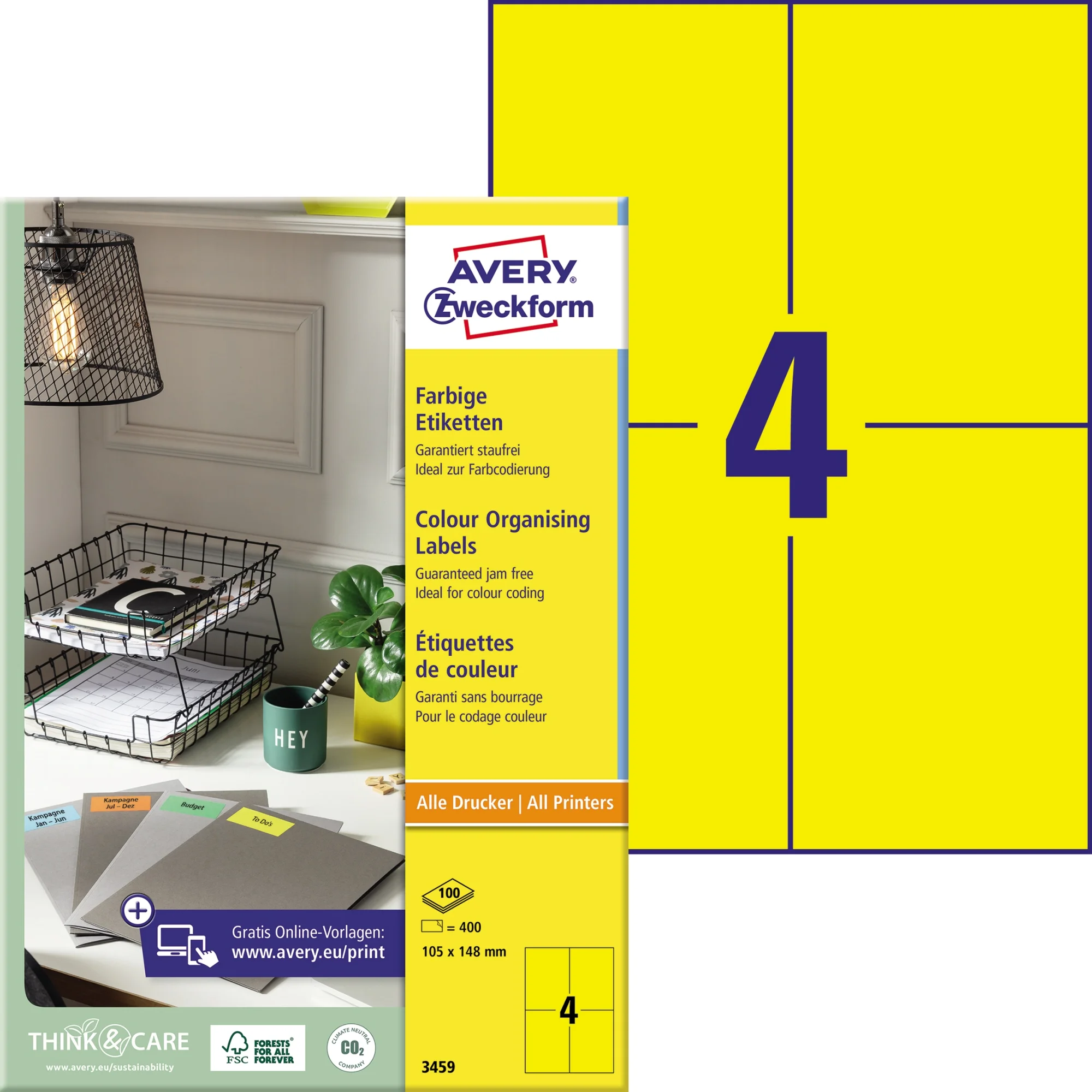 AVERY Zweckform Universal-Etiketten, 105 x 148 mm, gelb (EAN: 4004182034590)