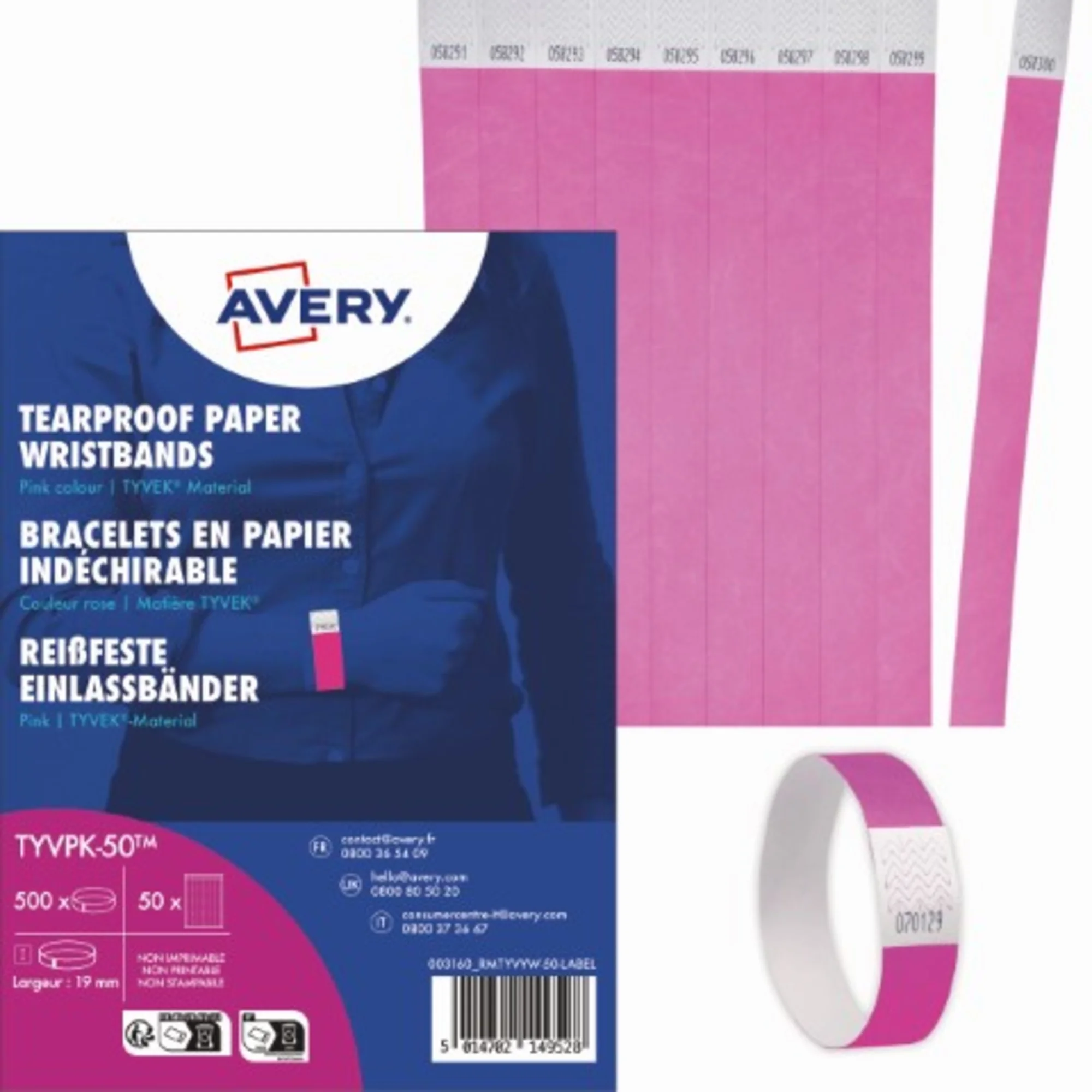 AVERY Eventbänder/Einlassbänder, 256 x 19 mm, neonpink (EAN: 5014702149535)