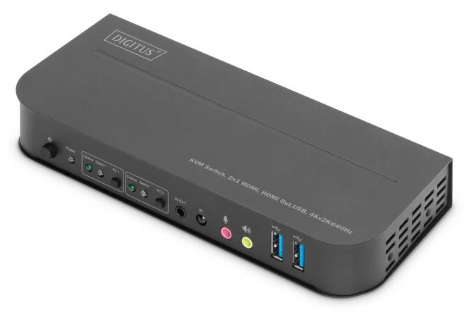DIGITUS Desktop KVM Switch mit integriertem USB-Hub, schwarz (EAN: 4016032487517)