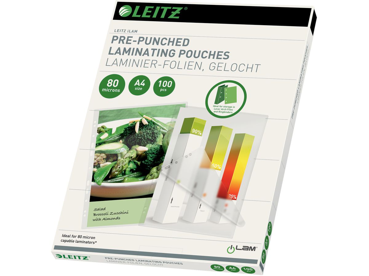 LEITZ Laminierfolientasche, DIN A4, Abheftlochung, 160 mic (EAN: 5411313169189)