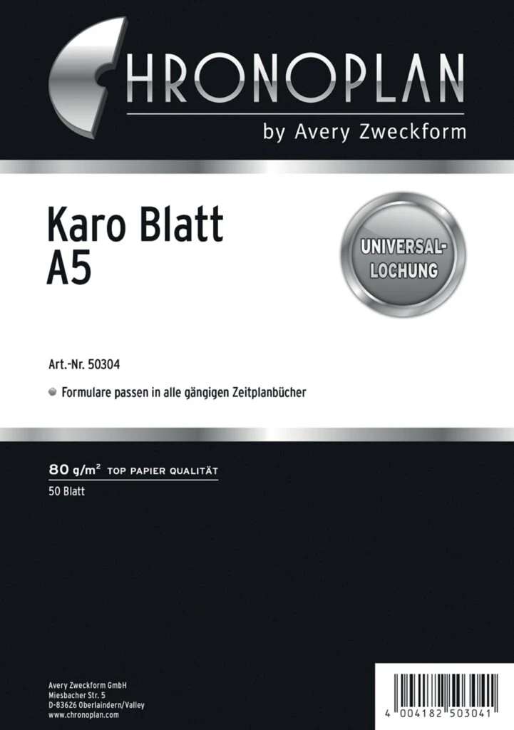 CHRONOPLAN Karo Blatt, DIN A5, 80 g/qm, 50 Blatt (EAN: 4004182503041)