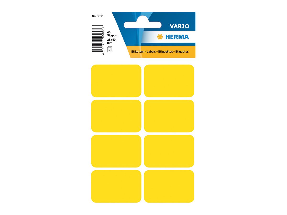 HERMA Vielzweck-Etiketten, 26 x 40 mm, gelb, Kleinpackung (EAN: 4008705036917)
