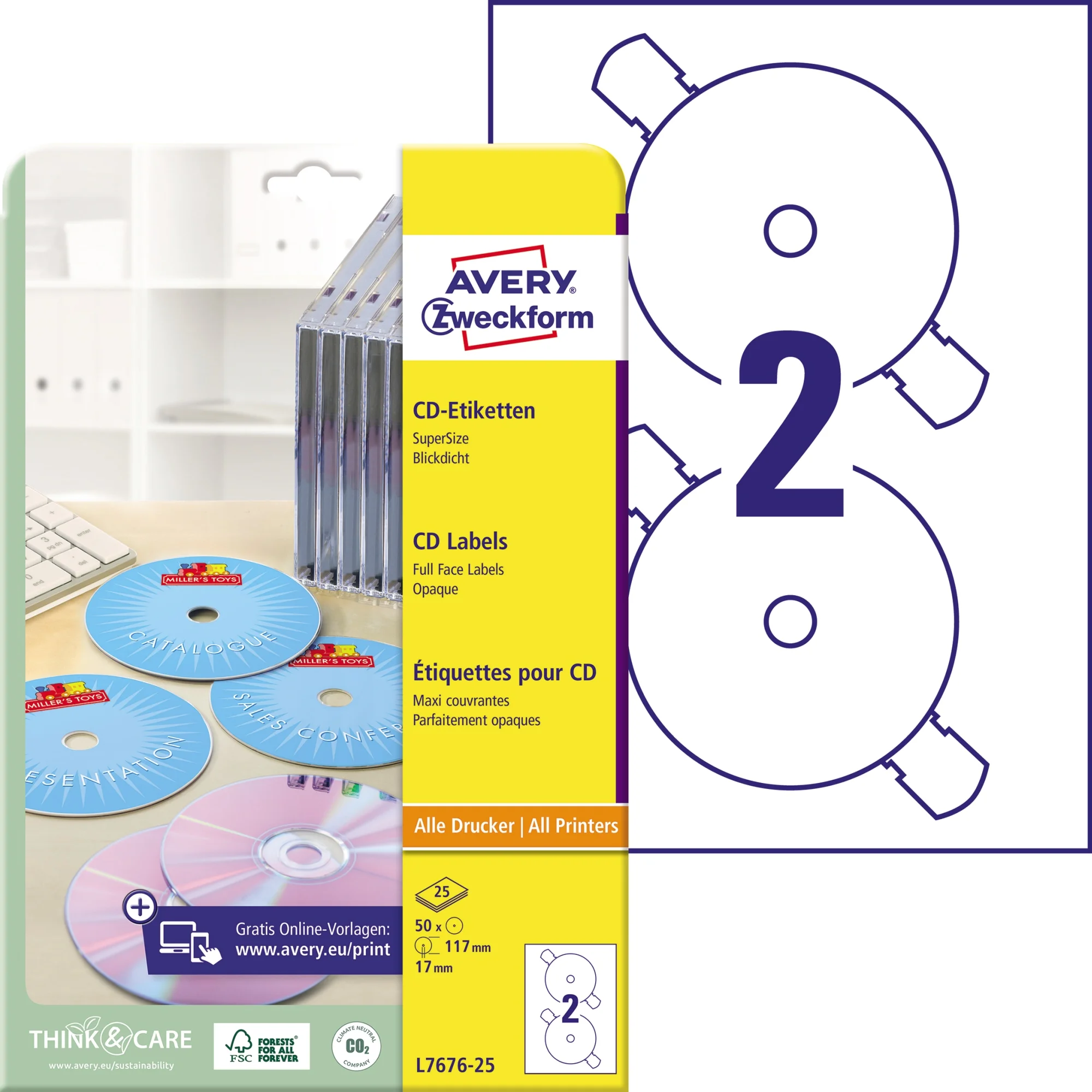 AVERY Zweckform CD-Etiketten SuperSize, weiß, matt (EAN: 4004182236529)