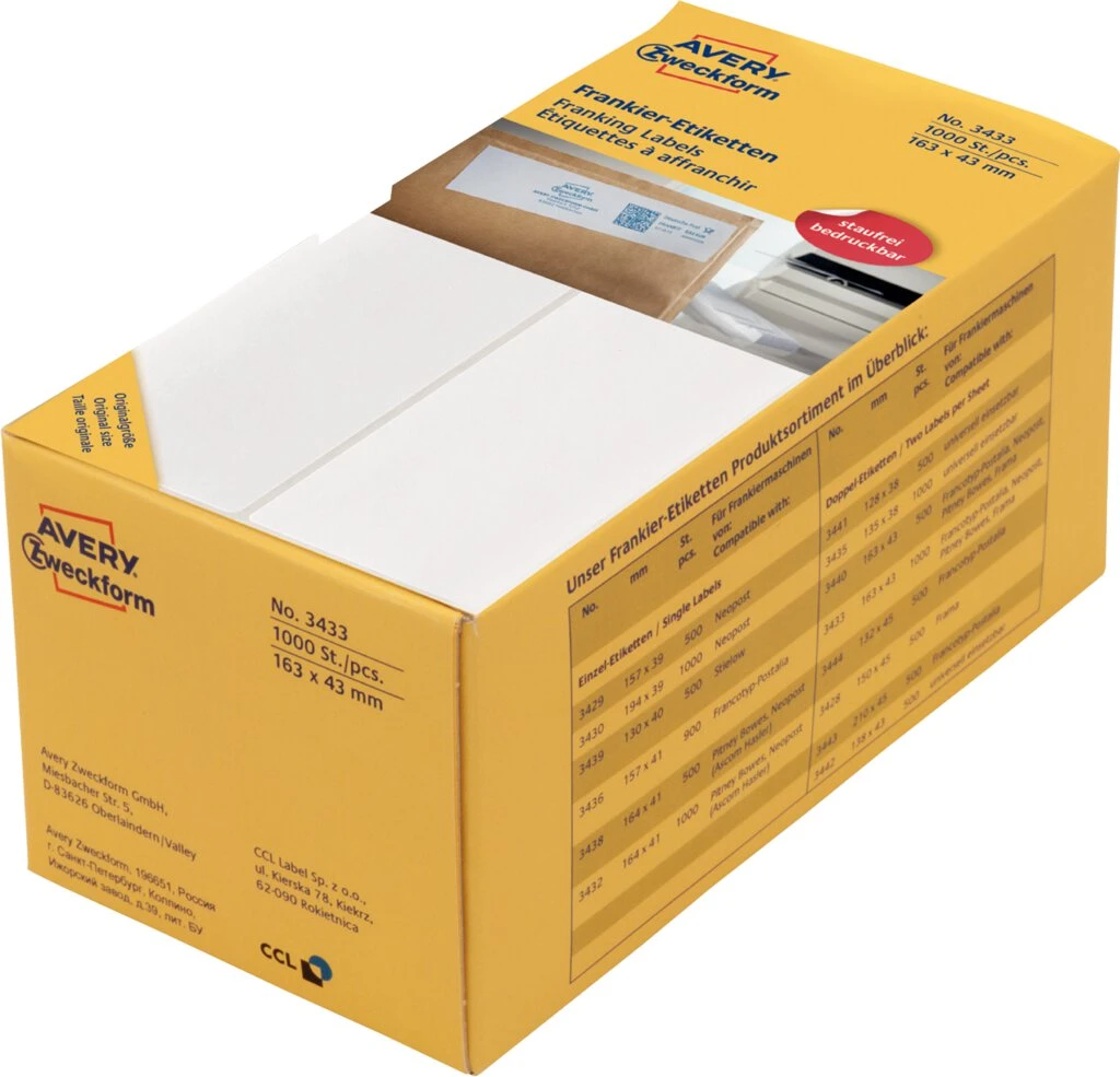 AVERY Zweckform Frankier-Etiketten, 163 x 43 mm, doppelt (EAN: 4004182034330)