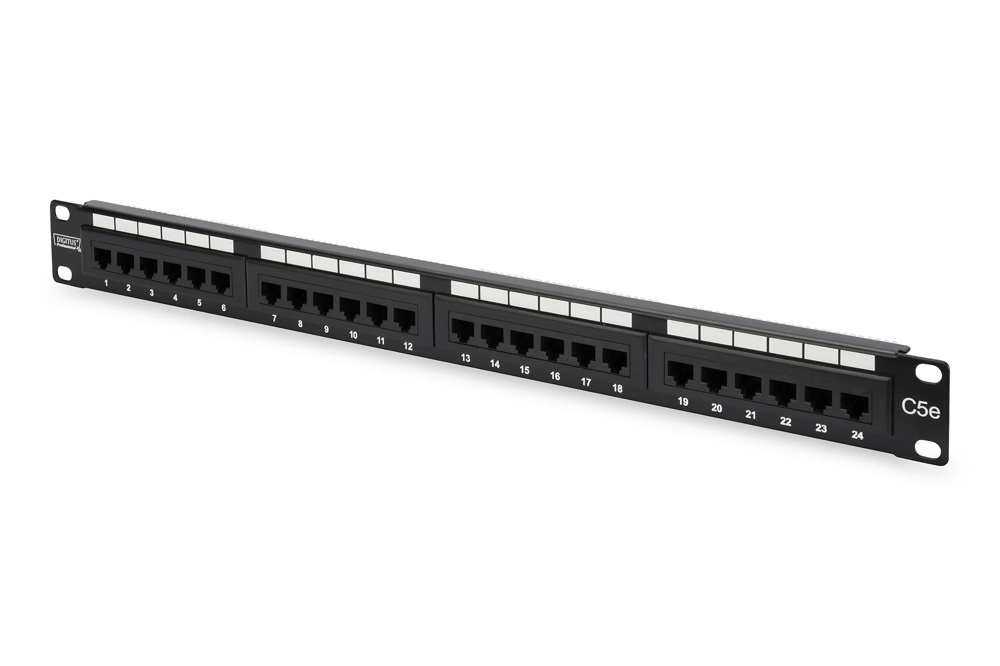 DIGITUS 19" Patch Panel Kat.5e, Klasse D, 24 x RJ45, 1 HE, schwarz (RAL 9005) (EAN: 4016032241461)