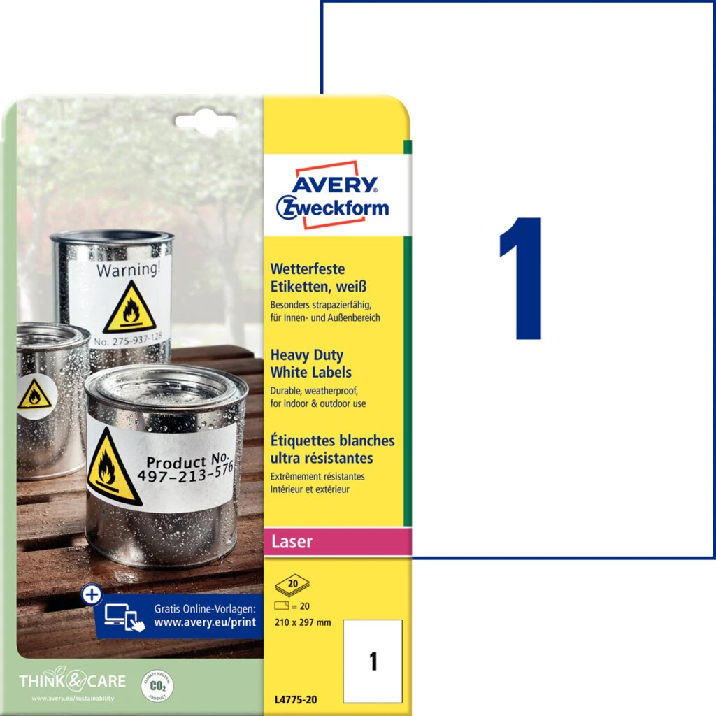 AVERY Zweckform wetterfeste Etiketten, 210 x 297 mm (EAN: 4004182047750)