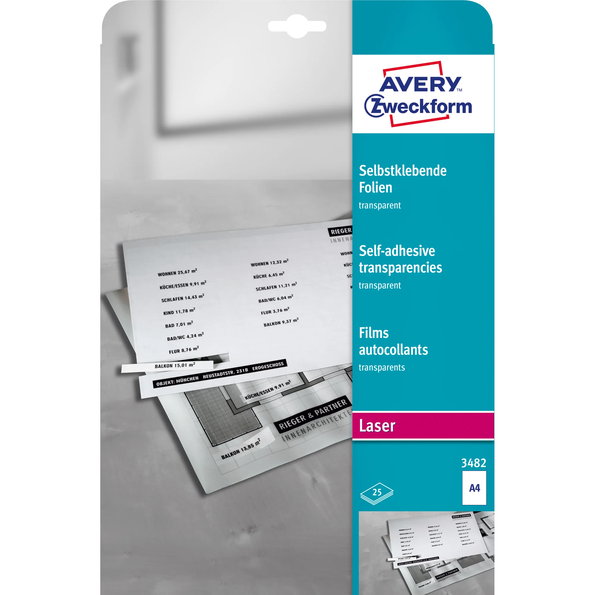AVERY Zweckform Laser/Kopier-Folien A4 transparent, 25 Stück (EAN: 4004182034828)