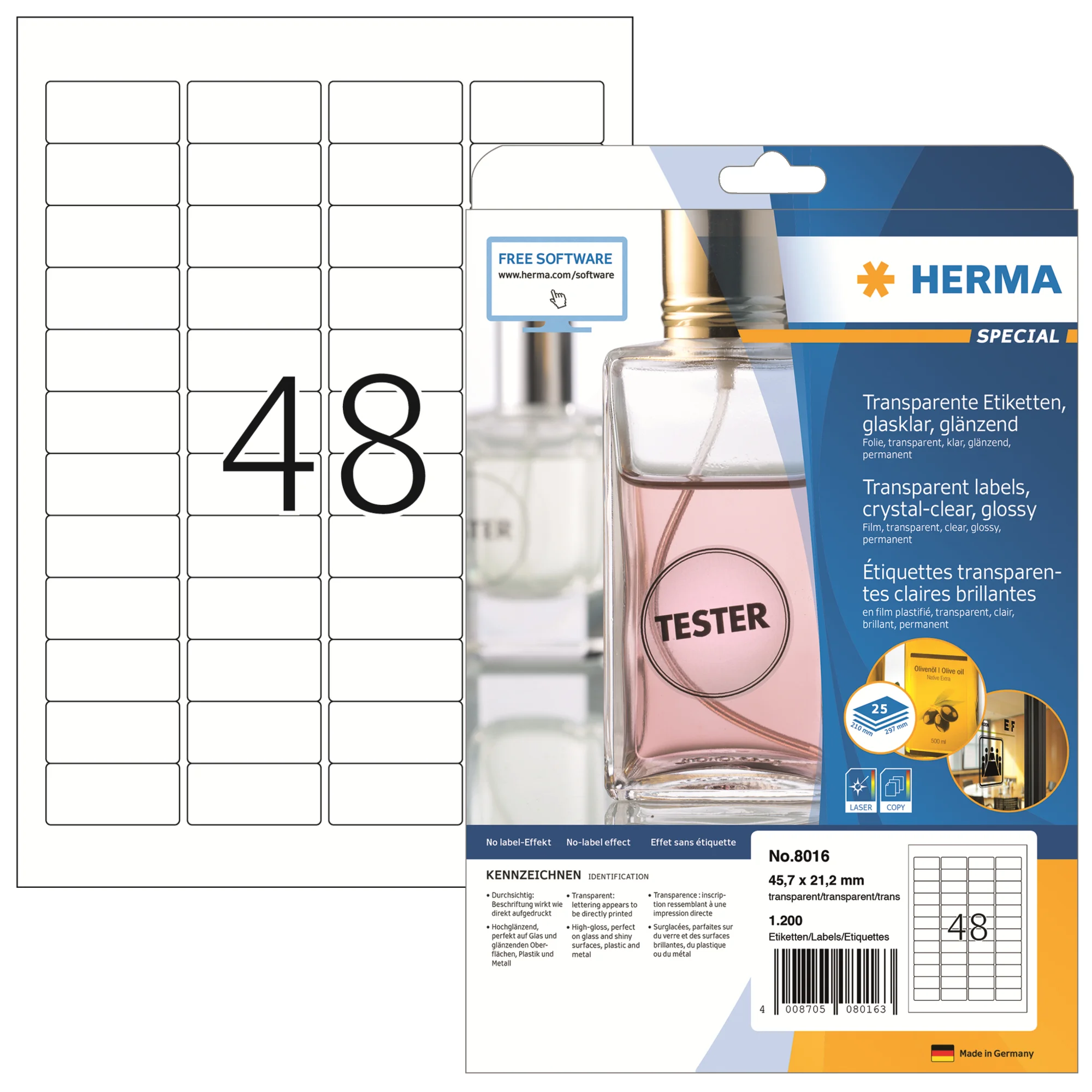 HERMA Transparente Folien-Etiketten SPECIAL, 45,7 x 21,2 mm, glasklar (EAN: 4008705080163)