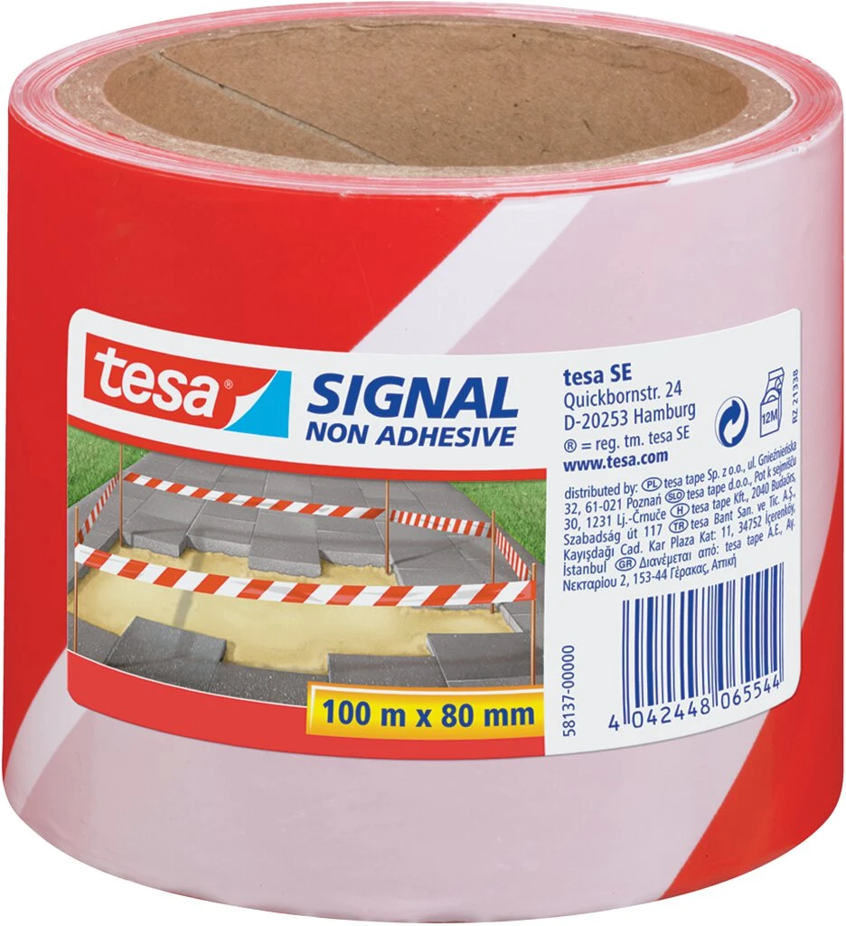 tesa Signal Absperrband, nicht klebend, rot / weiß (EAN: 4042448065544)