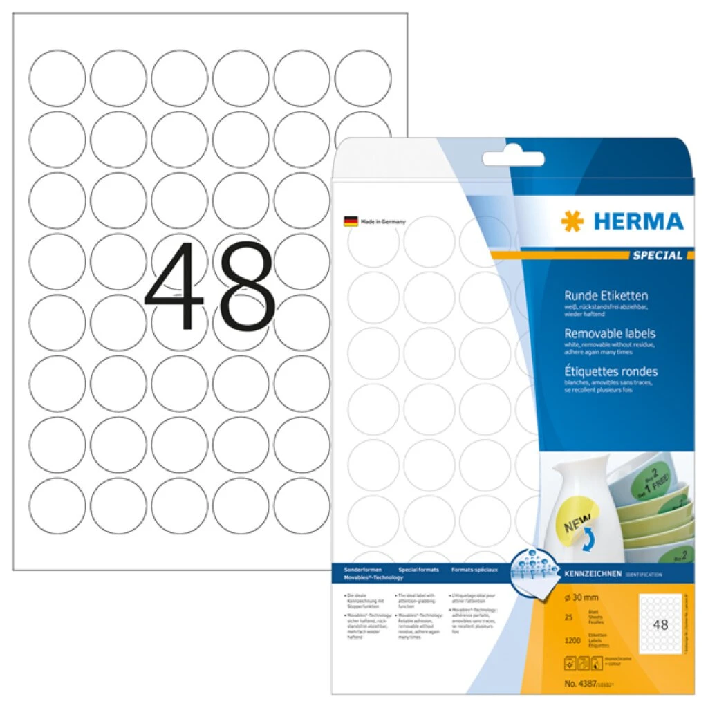 HERMA Universal-Etiketten SPECIAL, Durchmesser 30 mm, weiß (EAN: 4008705043878)