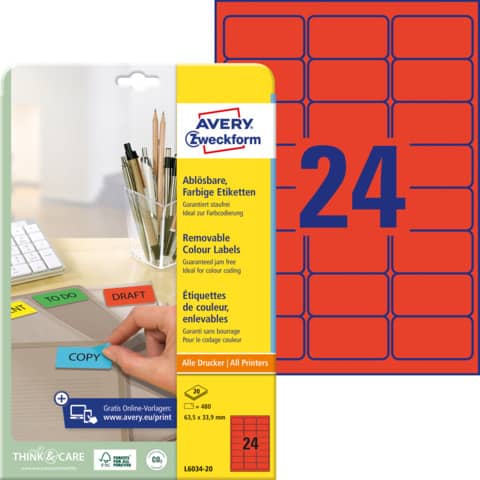 AVERY Zweckform Universal-Etiketten, 63,5 x 33,9 mm, rot (EAN: 4004182288184)