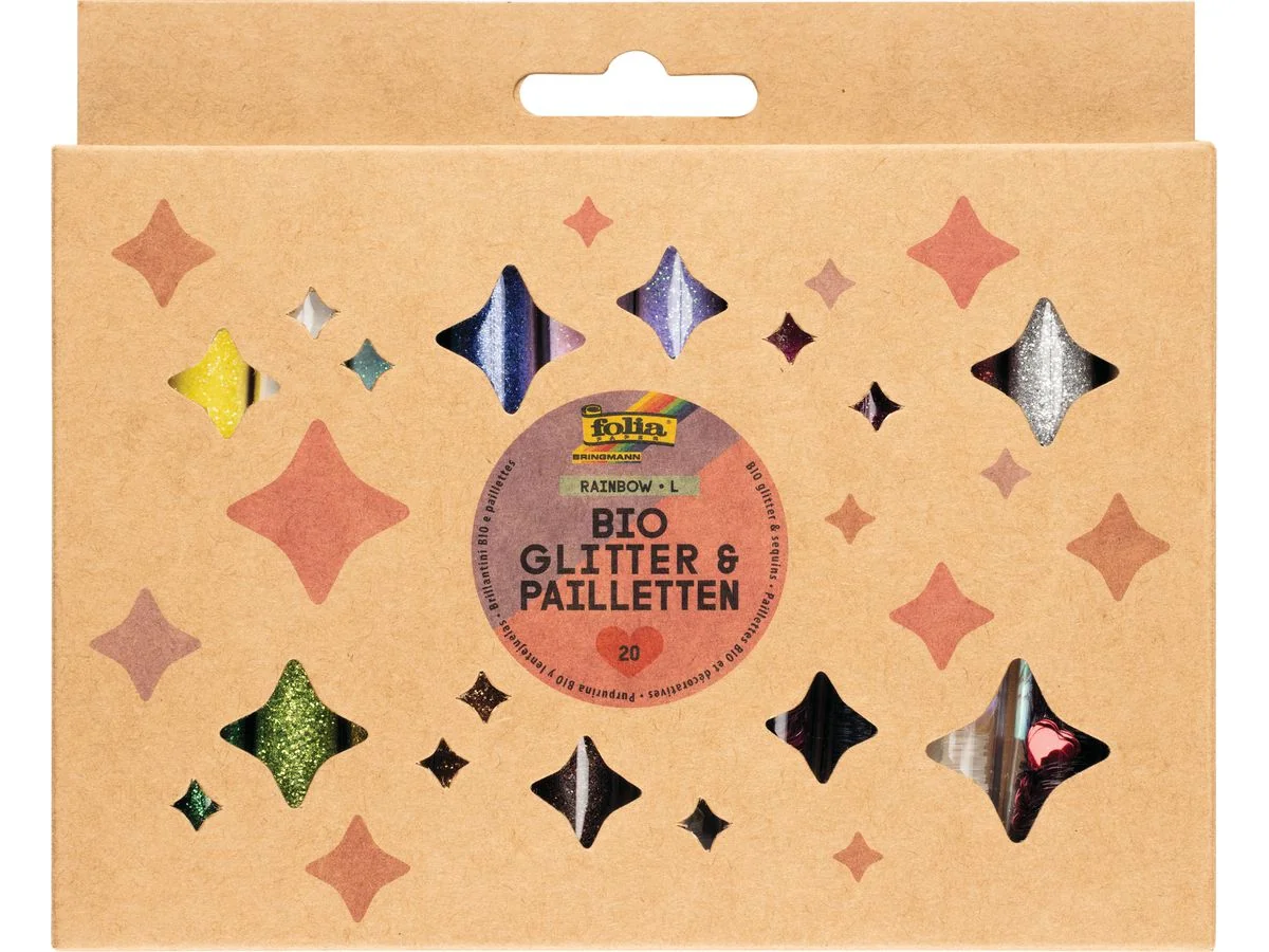 folia BIO Glitter- & Pailletten-Set, Rainbow L, sortiert in 15 Farben (EAN: 4001868133523)